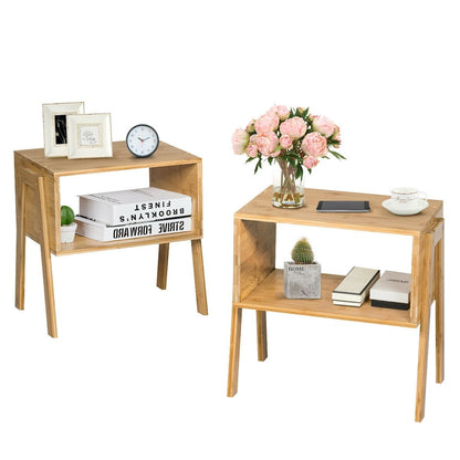 2 Pieces Bamboo Nightstand Sofa Table with Storage Shelf, Natural End & Side Tables   at Gallery Canada