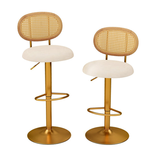 2 Pieces Bar Chairs with PE Rattan Backrest-360°Swivel and Height Adjustable Bar Stools   at Gallery Canada