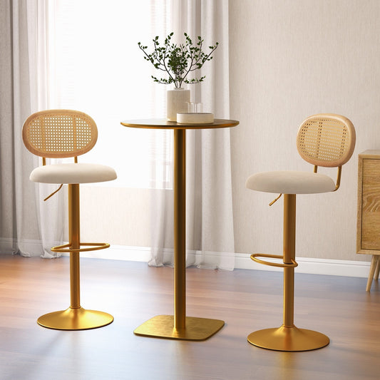 2 Pieces Bar Chairs with PE Rattan Backrest-360°Swivel and Height Adjustable Bar Stools   at Gallery Canada