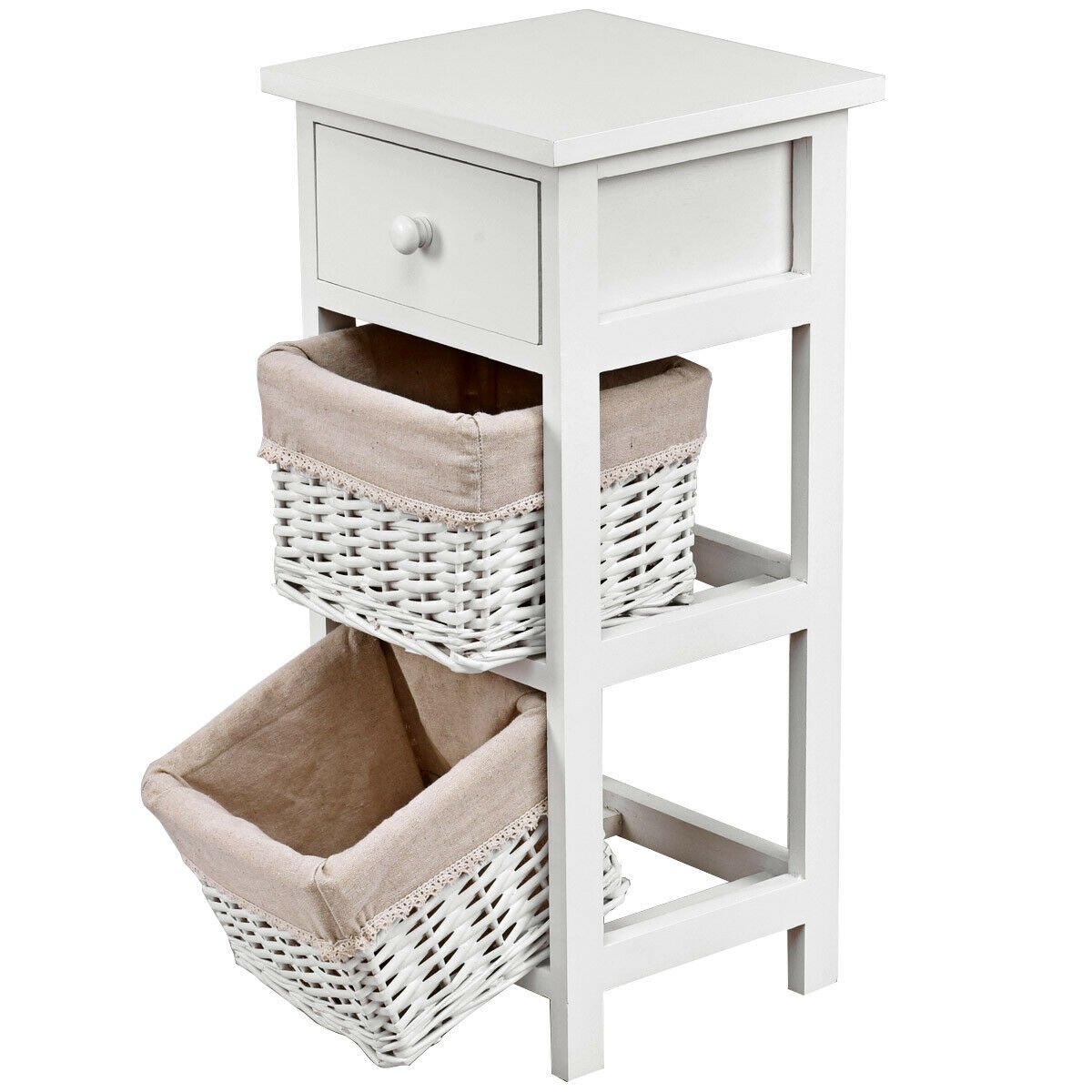 2 Pieces Bedroom Bedside End Table with Drawer Baskets, White Nightstands   at Gallery Canada