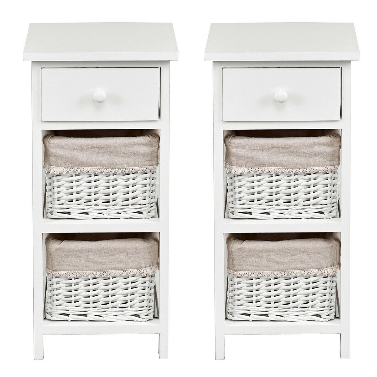 2 Pieces Bedroom Bedside End Table with Drawer Baskets, White Nightstands   at Gallery Canada