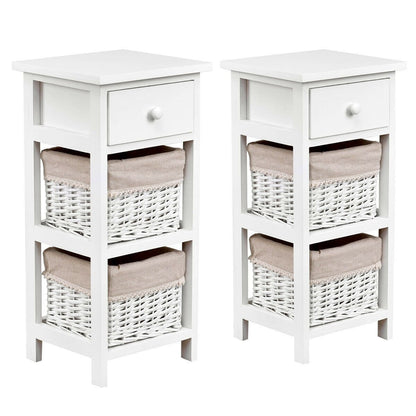 2 Pieces Bedroom Bedside End Table with Drawer Baskets, White Nightstands   at Gallery Canada