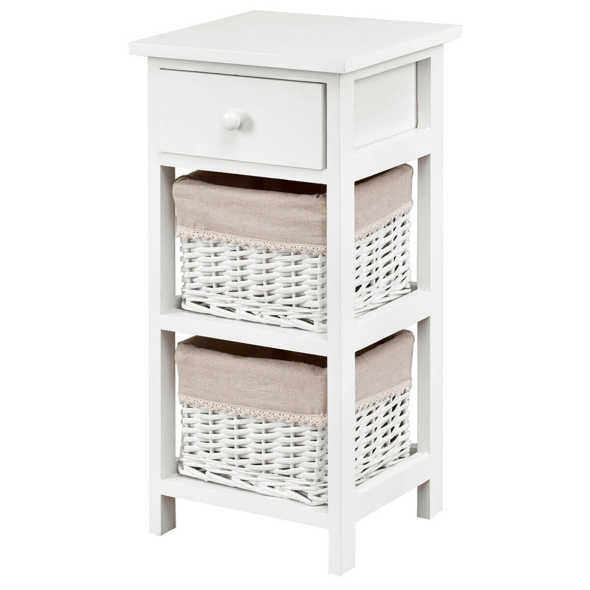 2 Pieces Bedroom Bedside End Table with Drawer Baskets, White Nightstands   at Gallery Canada