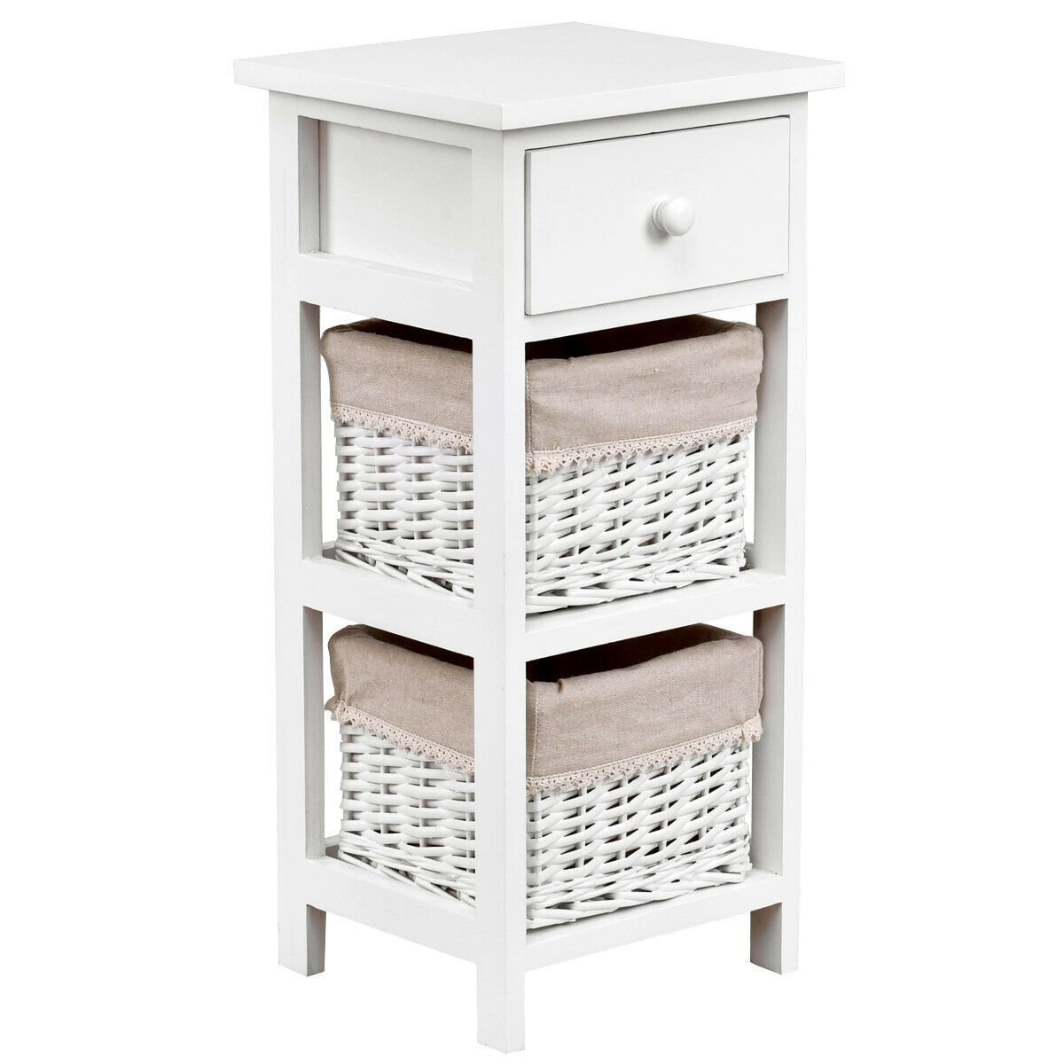 2 Pieces Bedroom Bedside End Table with Drawer Baskets, White Nightstands   at Gallery Canada