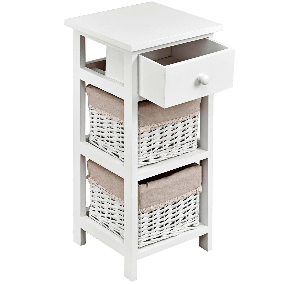 2 Pieces Bedroom Bedside End Table with Drawer Baskets, White Nightstands   at Gallery Canada