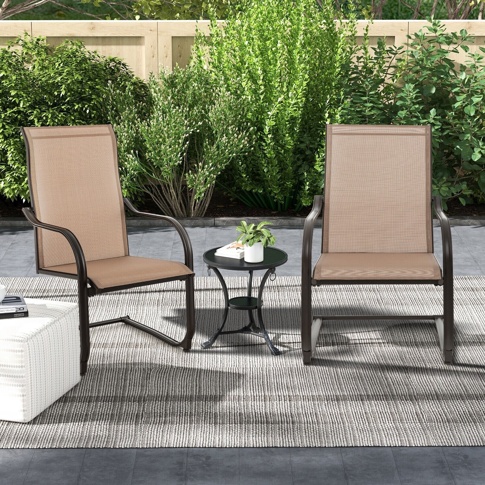 2 Pieces C-Spring Motion Patio Dining Chairs with Breathable Fabric, Brown Patio Dining Chairs   at Gallery Canada