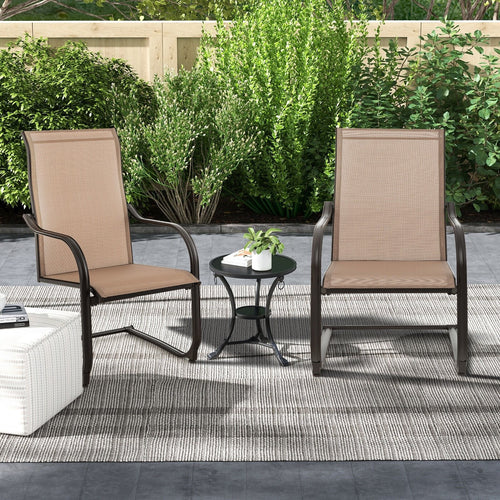 2 Pieces C-Spring Motion Patio Dining Chairs with Breathable Fabric, Brown