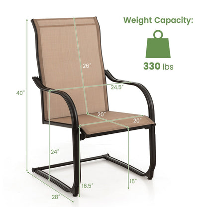 2 Pieces C-Spring Motion Patio Dining Chairs with Breathable Fabric, Brown Patio Dining Chairs   at Gallery Canada