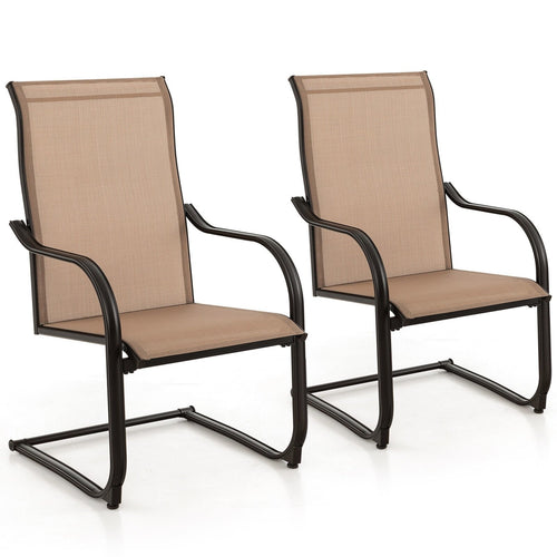 2 Pieces C-Spring Motion Patio Dining Chairs with Breathable Fabric, Brown