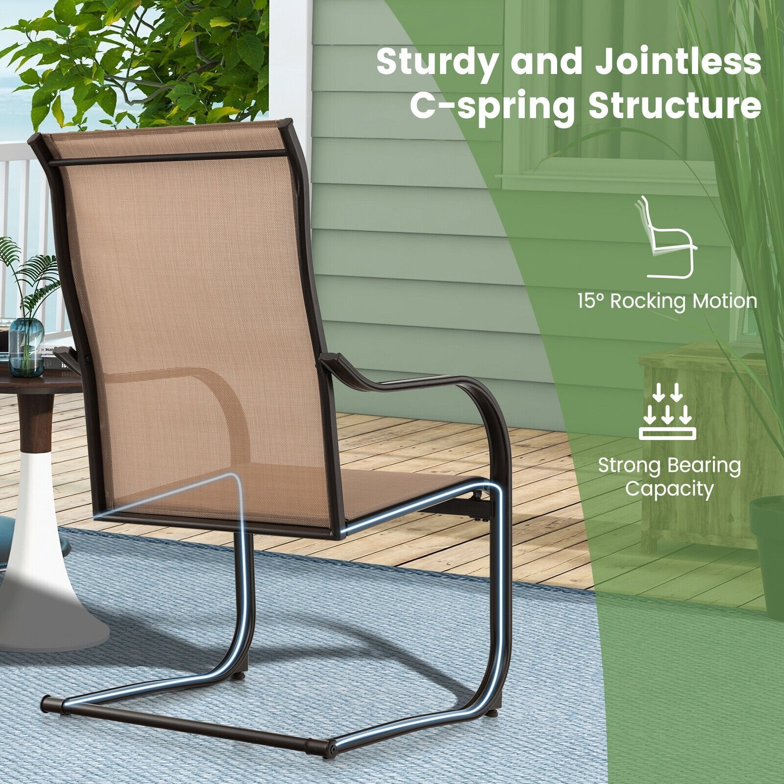 2 Pieces C-Spring Motion Patio Dining Chairs with Breathable Fabric, Brown Patio Dining Chairs   at Gallery Canada