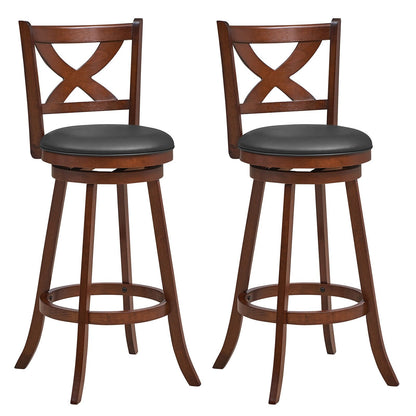 2 Pieces Classic Counter Height Swivel Bar Stool Set with X-shaped Open Back-L, Brown Bar Stools   at Gallery Canada