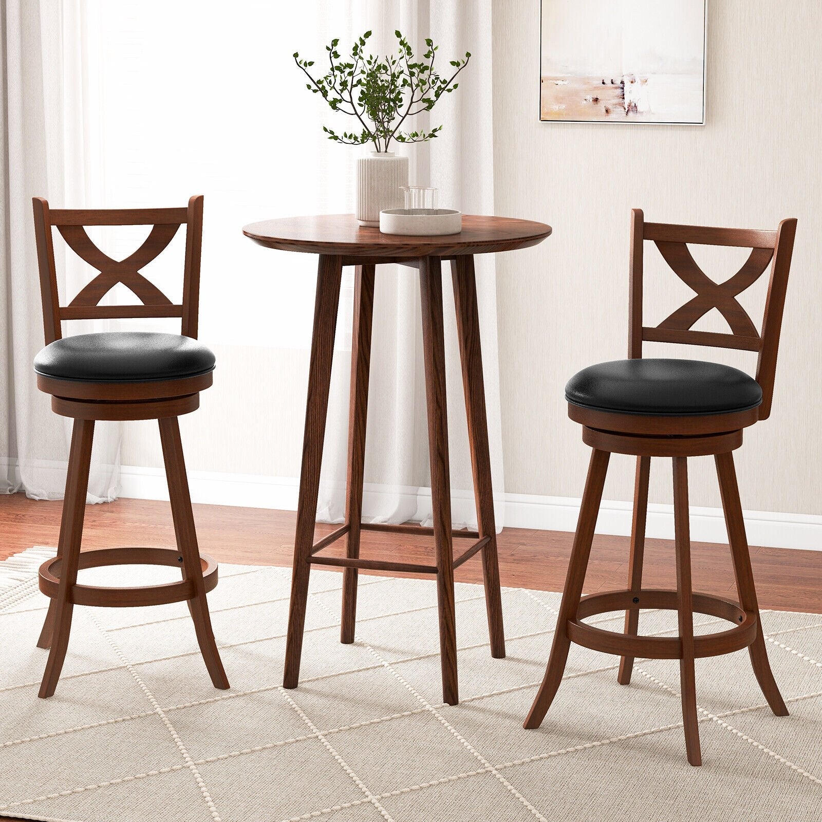 2 Pieces Classic Counter Height Swivel Bar Stool Set with X-shaped Open Back-L, Brown Bar Stools   at Gallery Canada