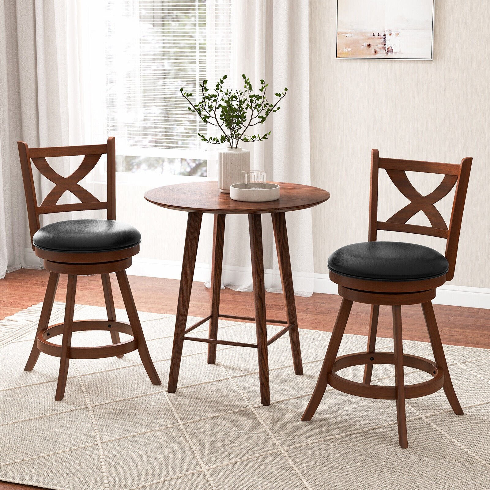 2 Pieces Classic Counter Height Swivel Bar Stool Set with X-shaped Open Back-M, Brown Bar Stools   at Gallery Canada