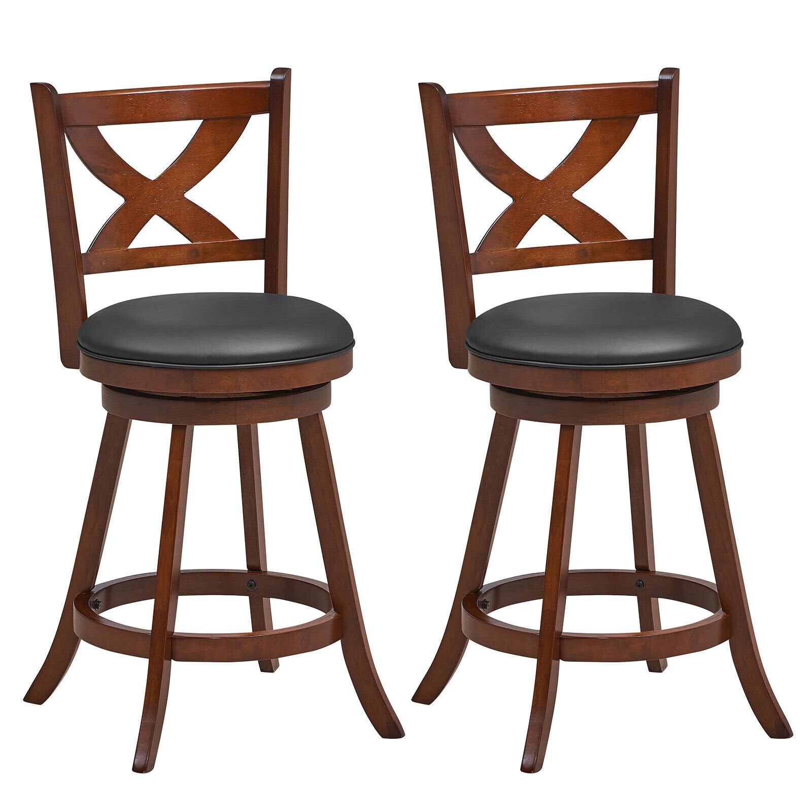 2 Pieces Classic Counter Height Swivel Bar Stool Set with X-shaped Open Back-M, Brown Bar Stools   at Gallery Canada