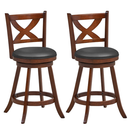 2 Pieces Classic Counter Height Swivel Bar Stool Set with X-shaped Open Back-M, Brown