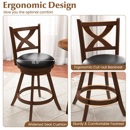 2 Pieces Classic Counter Height Swivel Bar Stool Set with X-shaped Open Back-M, Brown Bar Stools   at Gallery Canada