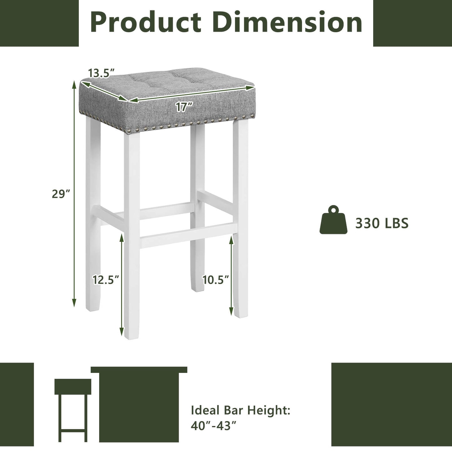 2 Pieces Counter Height Bar Stools with Sponge Padded Cushion-29 inches, Gray Bar Stools   at Gallery Canada