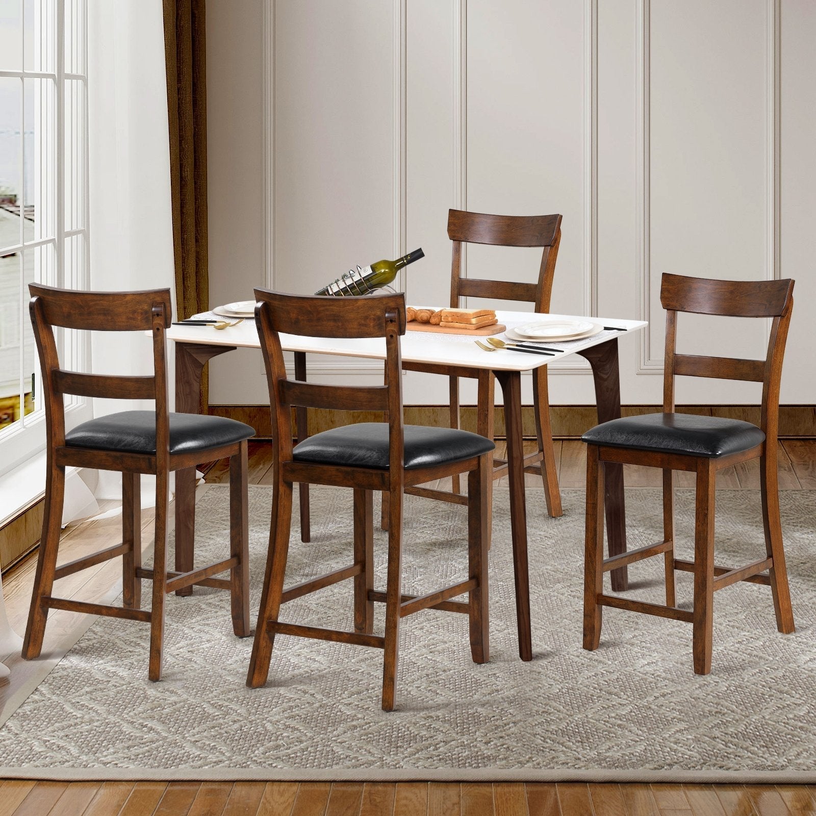 2 Pieces Counter Height Chair Set with Leather Seat and Rubber Wood Legs, Brown Bar Stools   at Gallery Canada