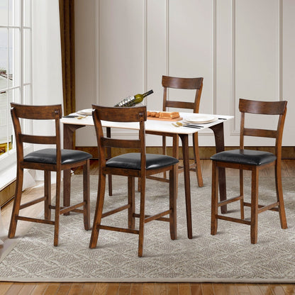 2 Pieces Counter Height Chair Set with Leather Seat and Rubber Wood Legs, Brown Bar Stools   at Gallery Canada