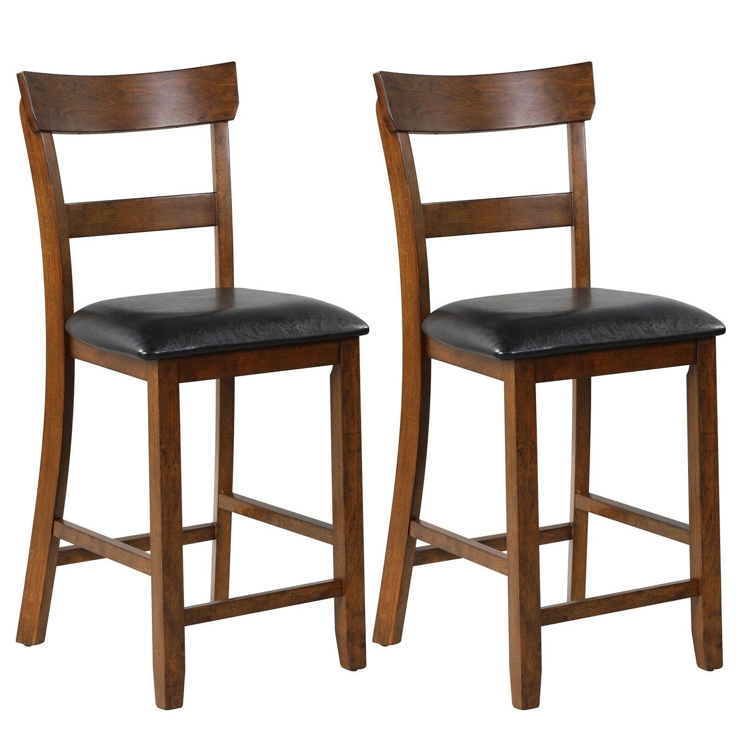 2 Pieces Counter Height Chair Set with Leather Seat and Rubber Wood Legs, Brown Bar Stools   at Gallery Canada