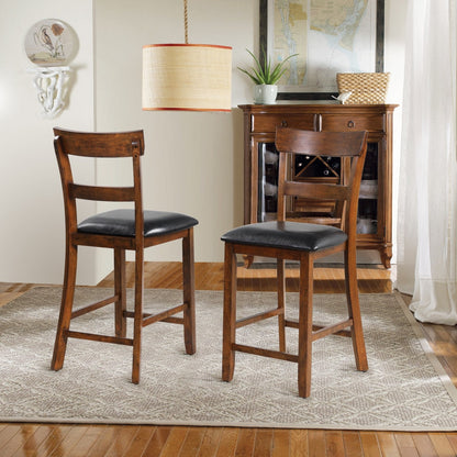 2 Pieces Counter Height Chair Set with Leather Seat and Rubber Wood Legs, Brown Bar Stools   at Gallery Canada