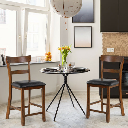 2 Pieces Counter Height Chair Set with Leather Seat and Rubber Wood Legs, Brown Bar Stools   at Gallery Canada