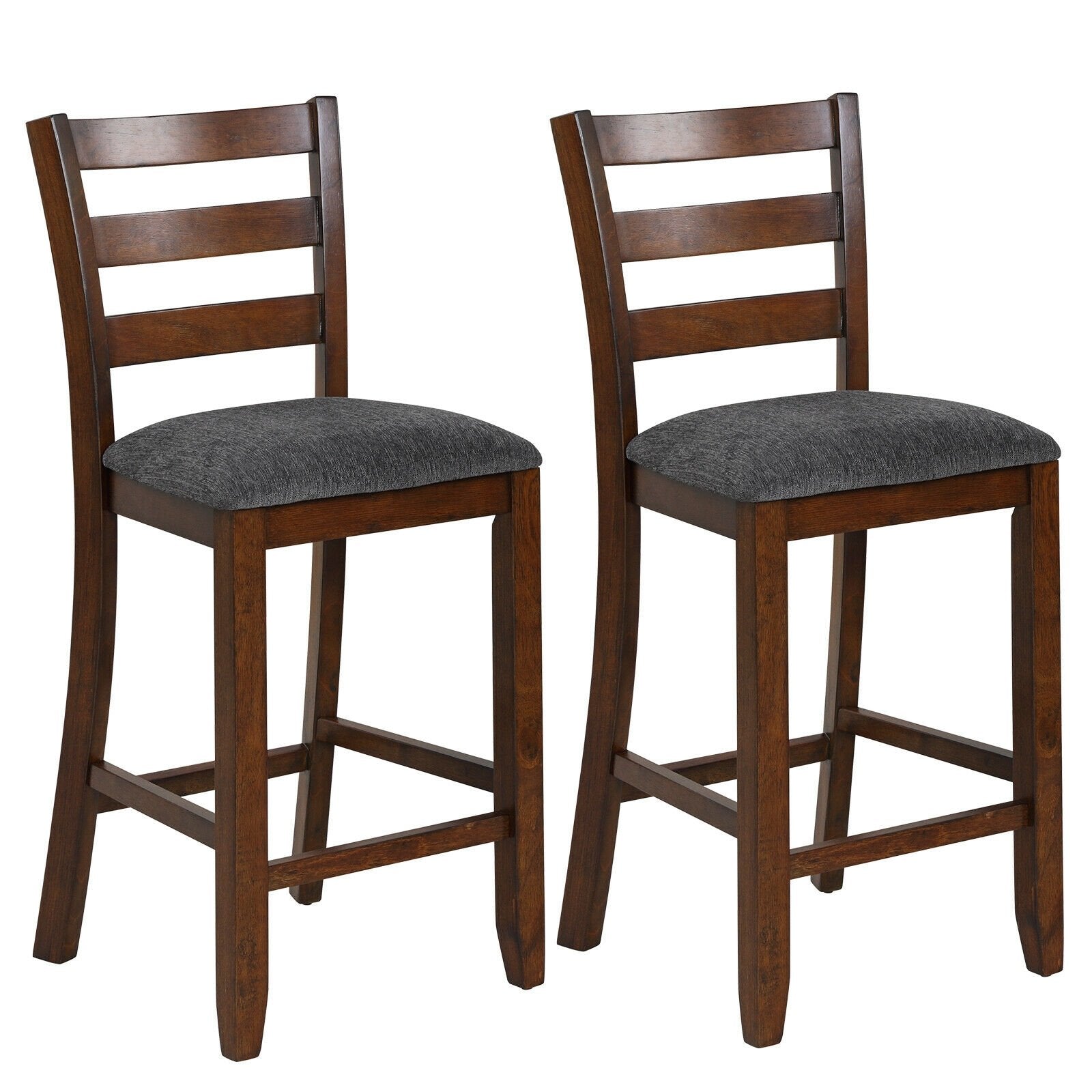 2 Pieces Counter Height Chairs with Fabric Seat and Rubber Wood Legs, Brown Bar Stools   at Gallery Canada