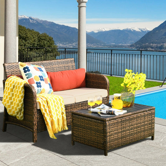 2 Pieces Cushioned Patio Rattan Furniture Set, Brown Patio Conversation Sets   at Gallery Canada