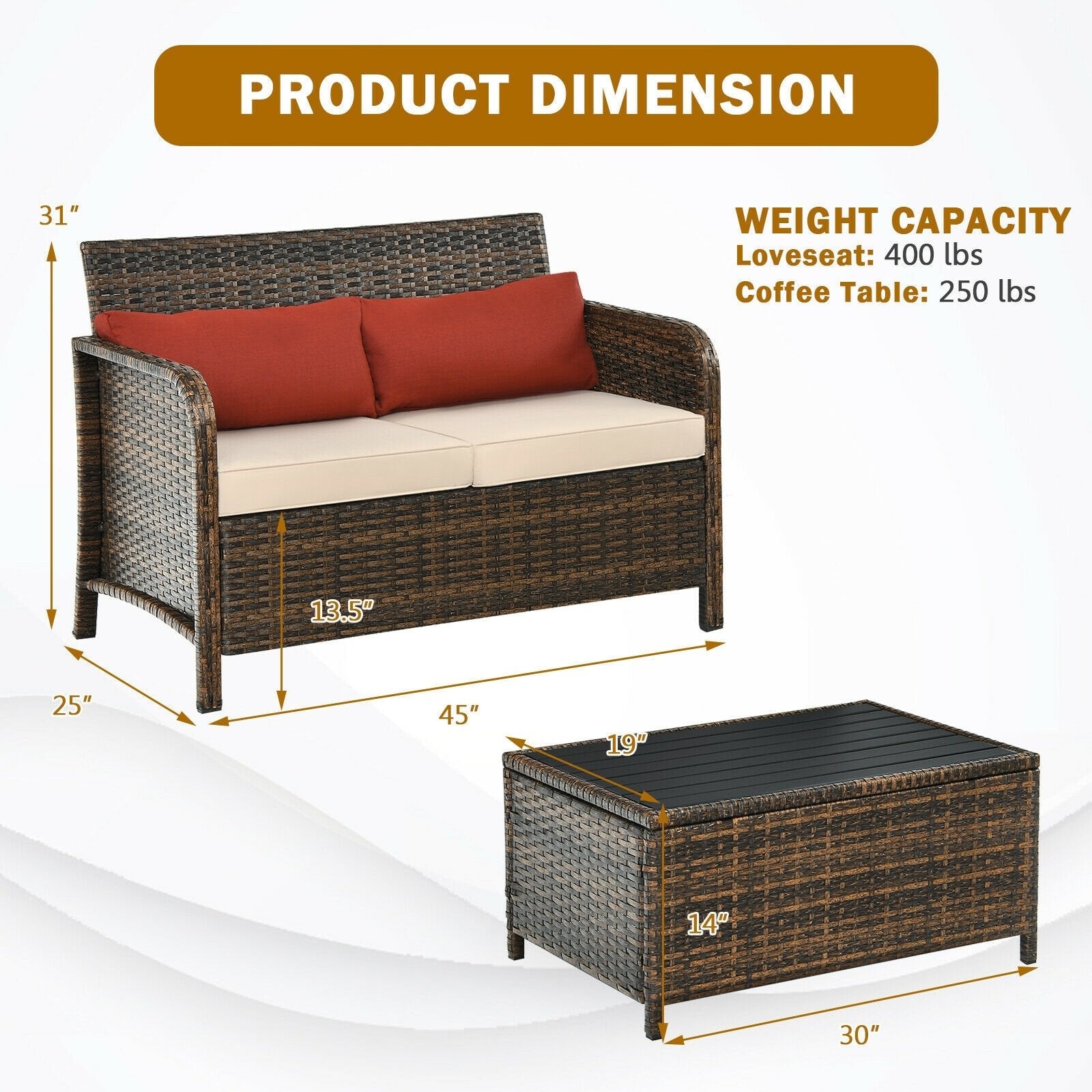 2 Pieces Cushioned Patio Rattan Furniture Set, Brown Patio Conversation Sets   at Gallery Canada