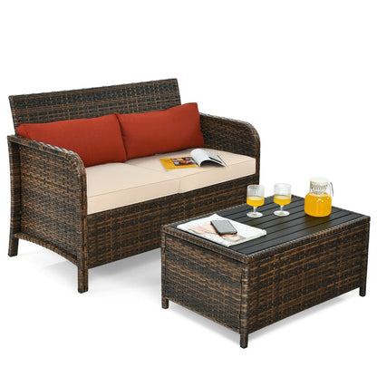 2 Pieces Cushioned Patio Rattan Furniture Set, Brown Patio Conversation Sets   at Gallery Canada