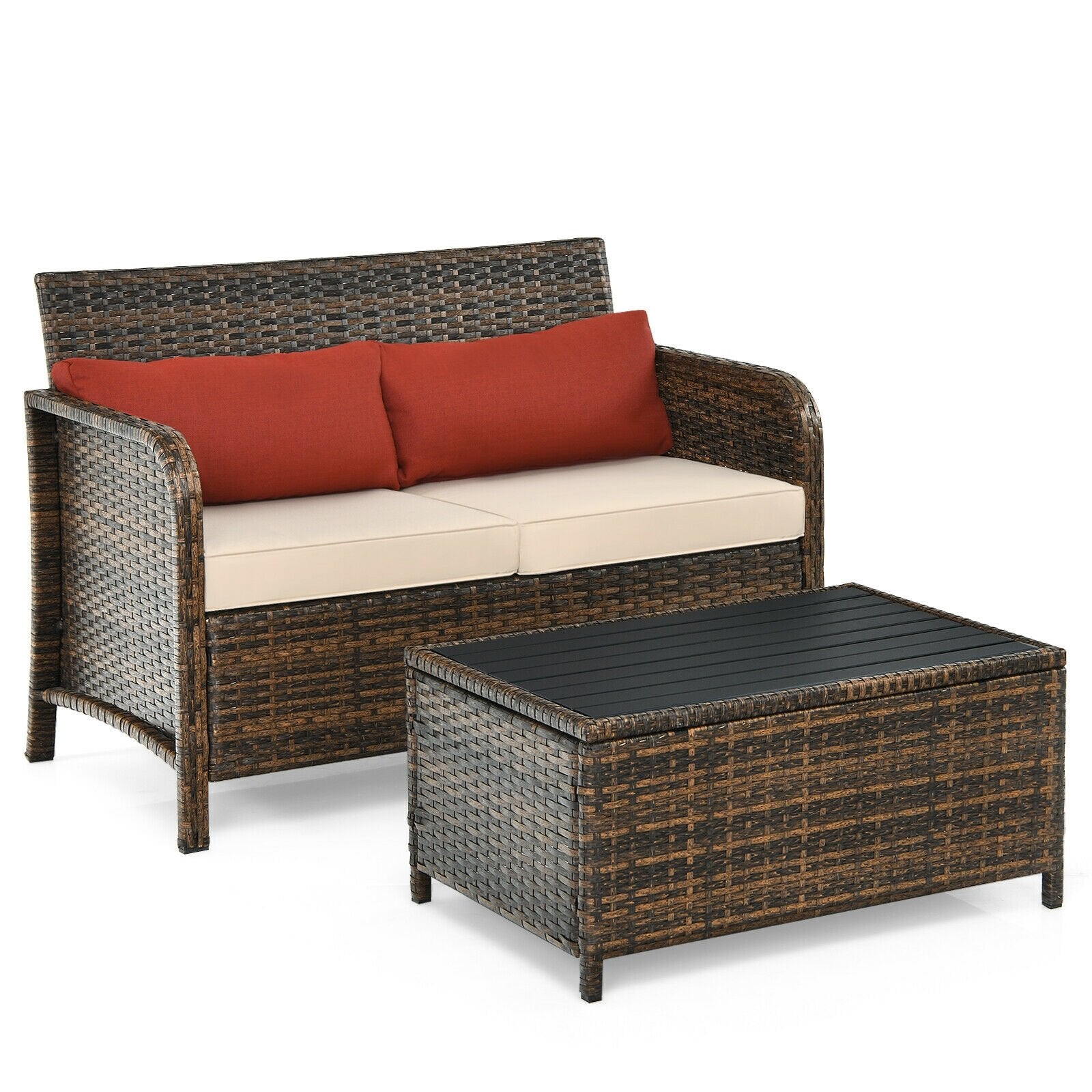 2 Pieces Cushioned Patio Rattan Furniture Set, Brown Patio Conversation Sets   at Gallery Canada