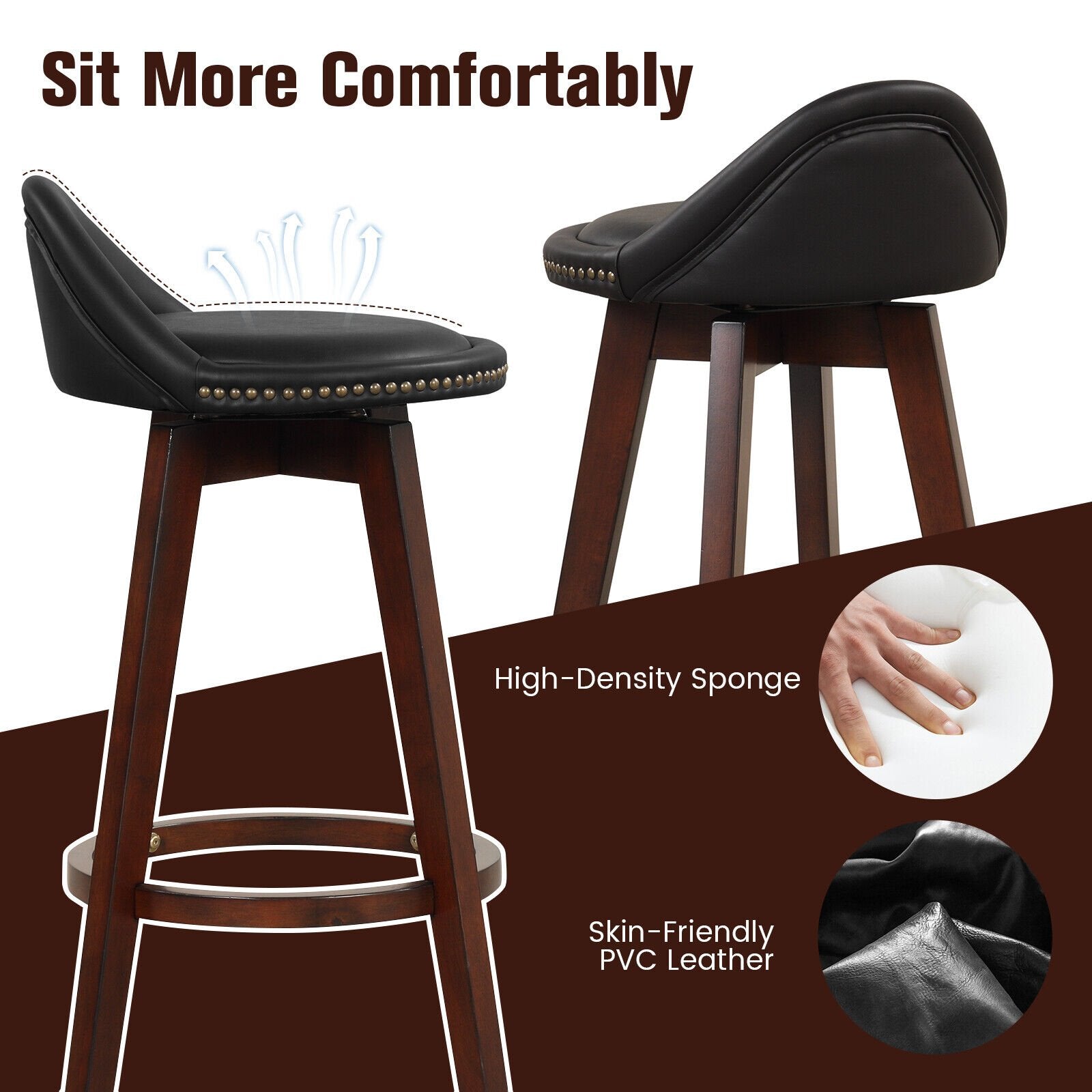 2 Pieces Cushioned Swivel Bar Stool Set with Low Back, Black Bar Stools   at Gallery Canada