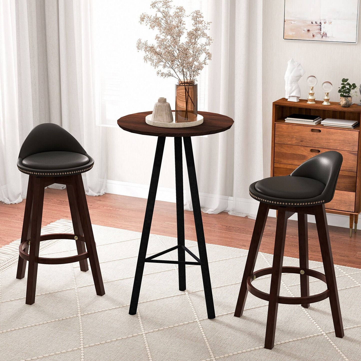 2 Pieces Cushioned Swivel Bar Stool Set with Low Back, Black Bar Stools   at Gallery Canada