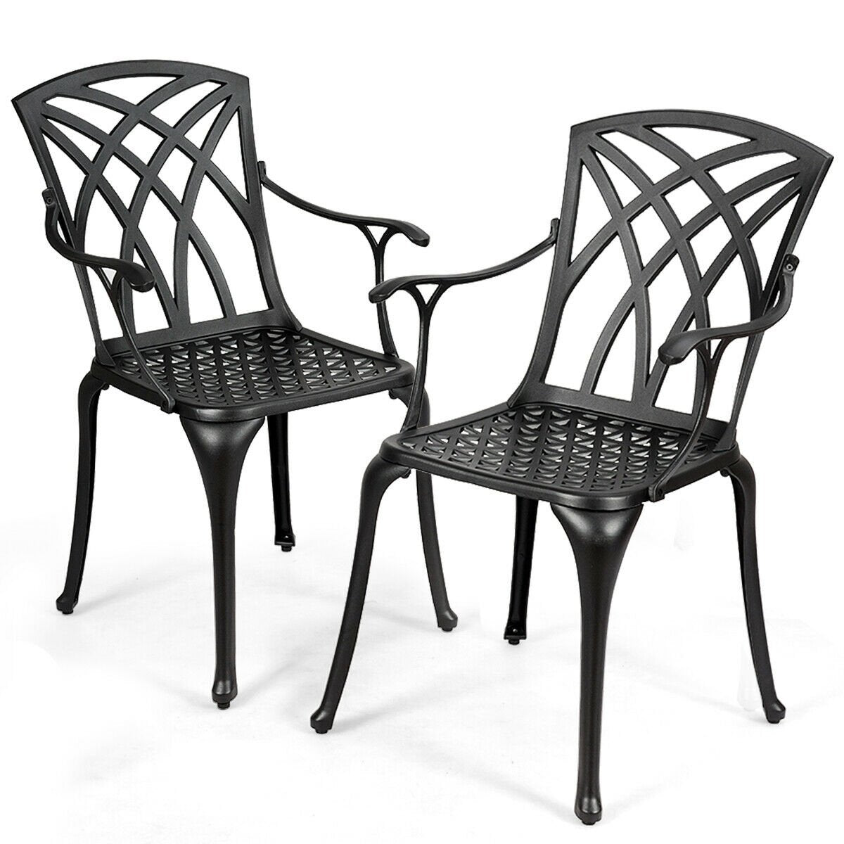 2 Pieces Durable Aluminum Dining Chairs Set with Armrests, Black Patio Dining Chairs   at Gallery Canada