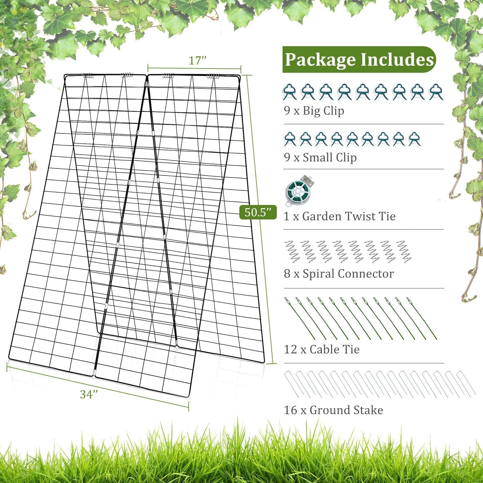 2 Pieces Foldable  A-Frame Trellis Plant Supports with Twist Ties, Green Plant Stands   at Gallery Canada