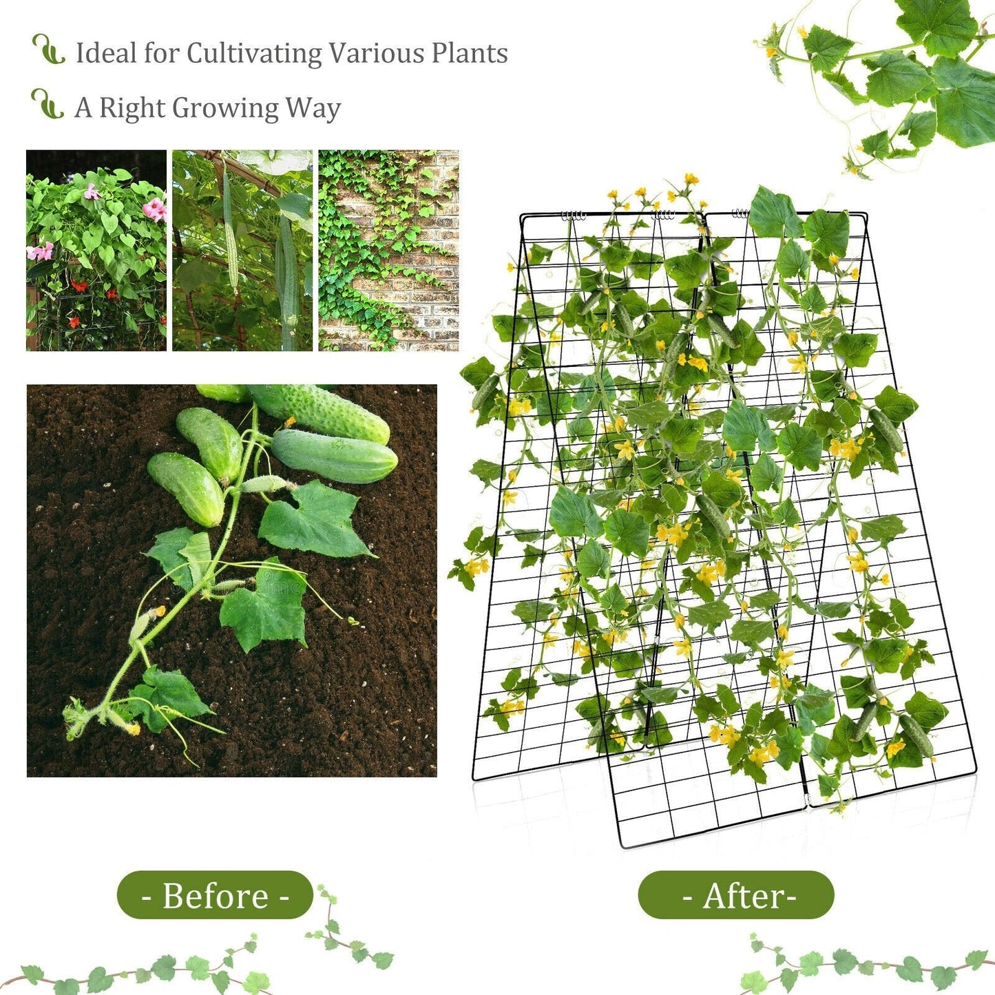 2 Pieces Foldable  A-Frame Trellis Plant Supports with Twist Ties, Green Plant Stands   at Gallery Canada