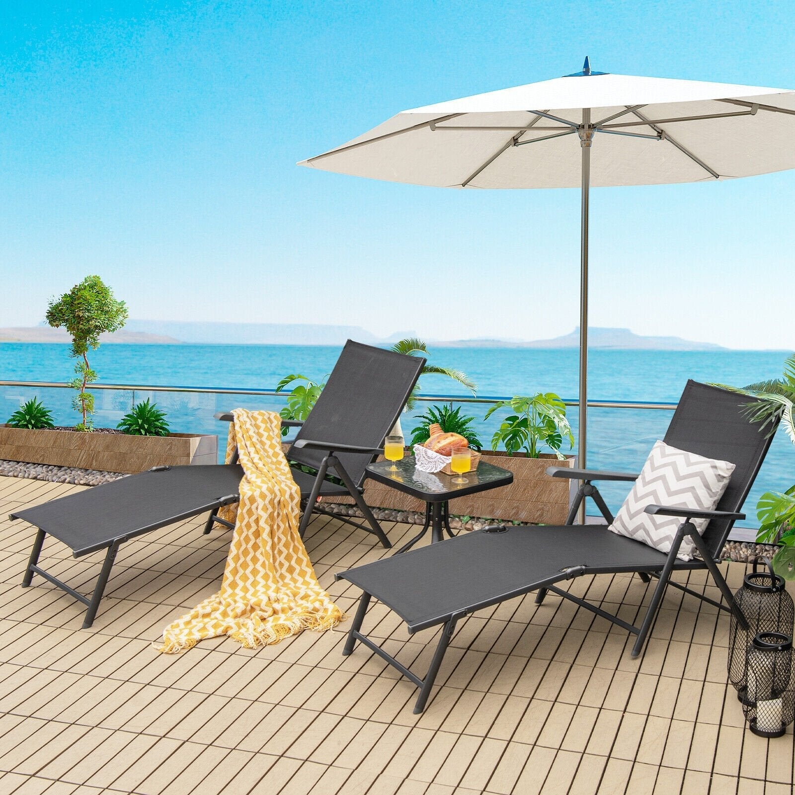 2 Pieces Foldable Chaise Lounge Chair with 2-Position Footrest, Black Outdoor Chaise Lounges   at Gallery Canada