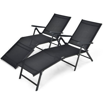 2 Pieces Foldable Chaise Lounge Chair with 2-Position Footrest, Black Outdoor Chaise Lounges   at Gallery Canada