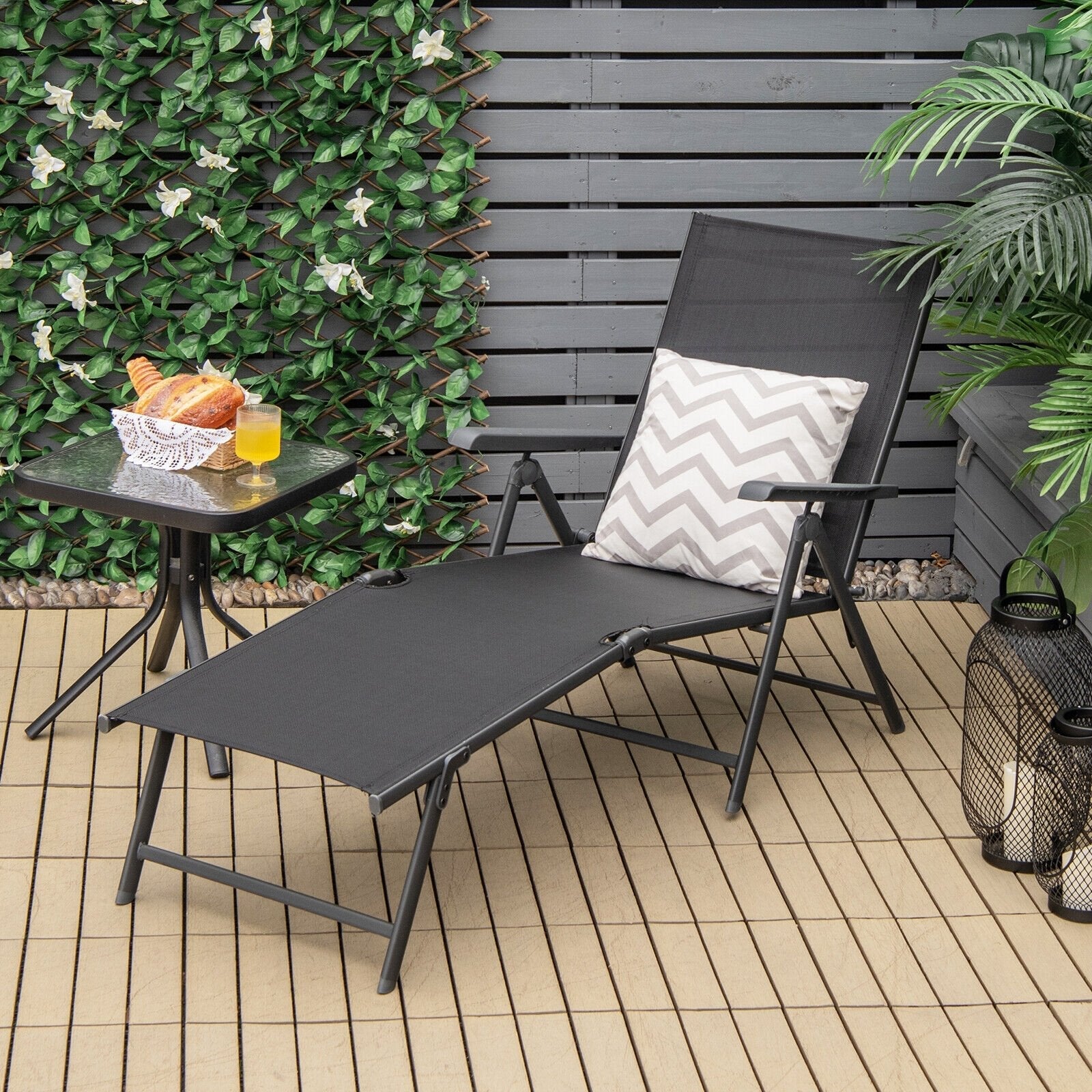 2 Pieces Foldable Chaise Lounge Chair with 2-Position Footrest, Black Outdoor Chaise Lounges   at Gallery Canada