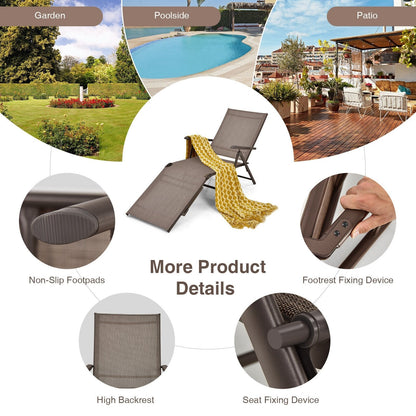 2 Pieces Foldable Chaise Lounge Chair with 2-Position Footrest, Brown Outdoor Chaise Lounges   at Gallery Canada