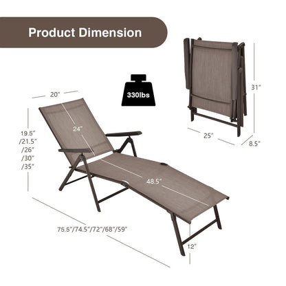 2 Pieces Foldable Chaise Lounge Chair with 2-Position Footrest, Brown Outdoor Chaise Lounges   at Gallery Canada