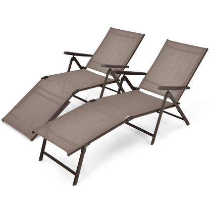 2 Pieces Foldable Chaise Lounge Chair with 2-Position Footrest, Brown Outdoor Chaise Lounges   at Gallery Canada