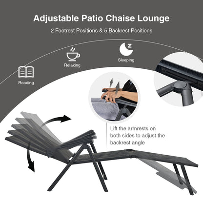 2 Pieces Foldable Chaise Lounge Chair with 2-Position Footrest, Gray Outdoor Chaise Lounges   at Gallery Canada