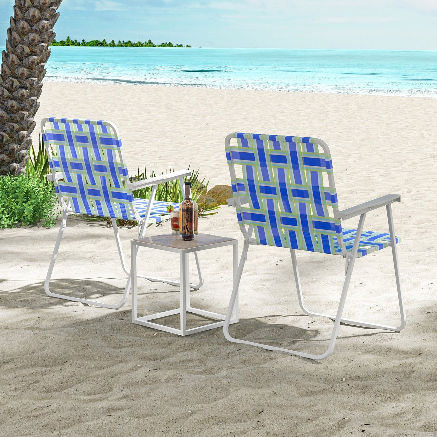 2 Pieces Folding Beach Chair Camping Lawn Webbing Chair, Blue Beach & Lawn Chairs   at Gallery Canada