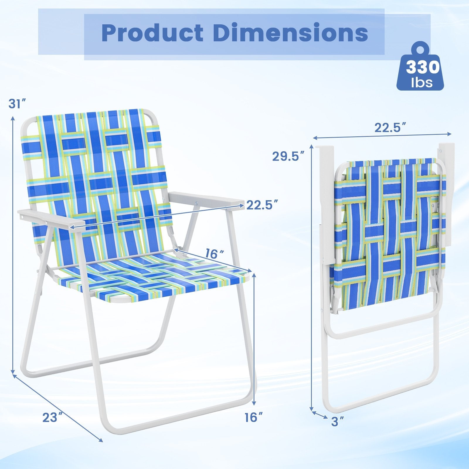 2 Pieces Folding Beach Chair Camping Lawn Webbing Chair, Blue Beach & Lawn Chairs   at Gallery Canada