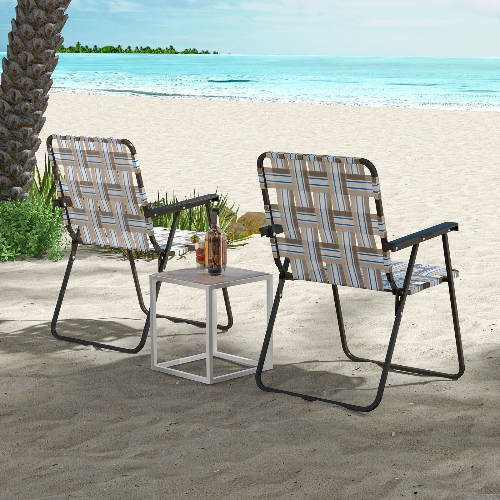 2 Pieces Folding Beach Chair Camping Lawn Webbing Chair-Cofee, Coffee Beach & Lawn Chairs   at Gallery Canada