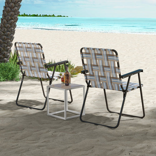 2 Pieces Folding Beach Chair Camping Lawn Webbing Chair-Cofee, Coffee