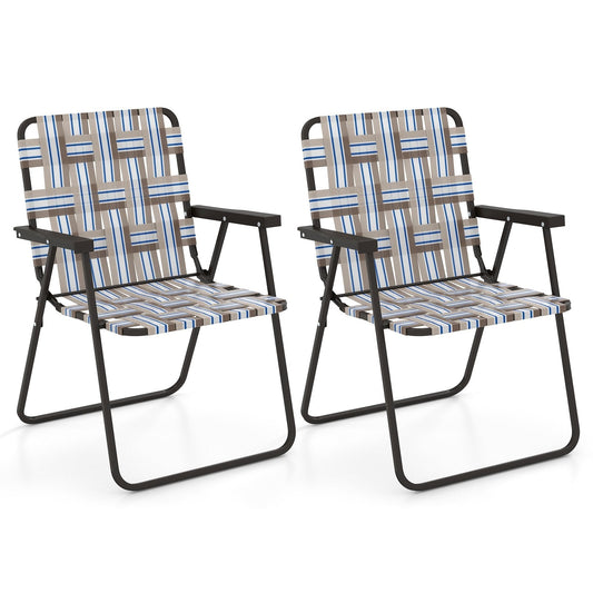 2 Pieces Folding Beach Chair Camping Lawn Webbing Chair-Cofee, Coffee Beach & Lawn Chairs   at Gallery Canada