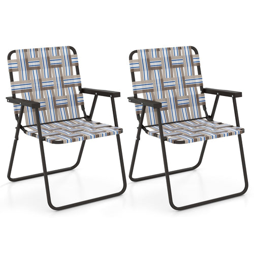 2 Pieces Folding Beach Chair Camping Lawn Webbing Chair-Cofee, Coffee