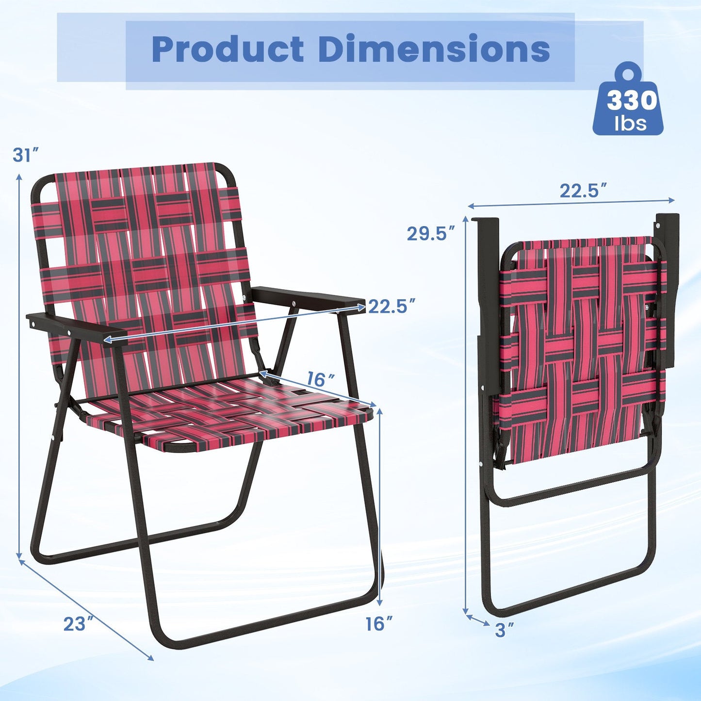 2 Pieces Folding Beach Chair Camping Lawn Webbing Chair, Red Beach & Lawn Chairs   at Gallery Canada